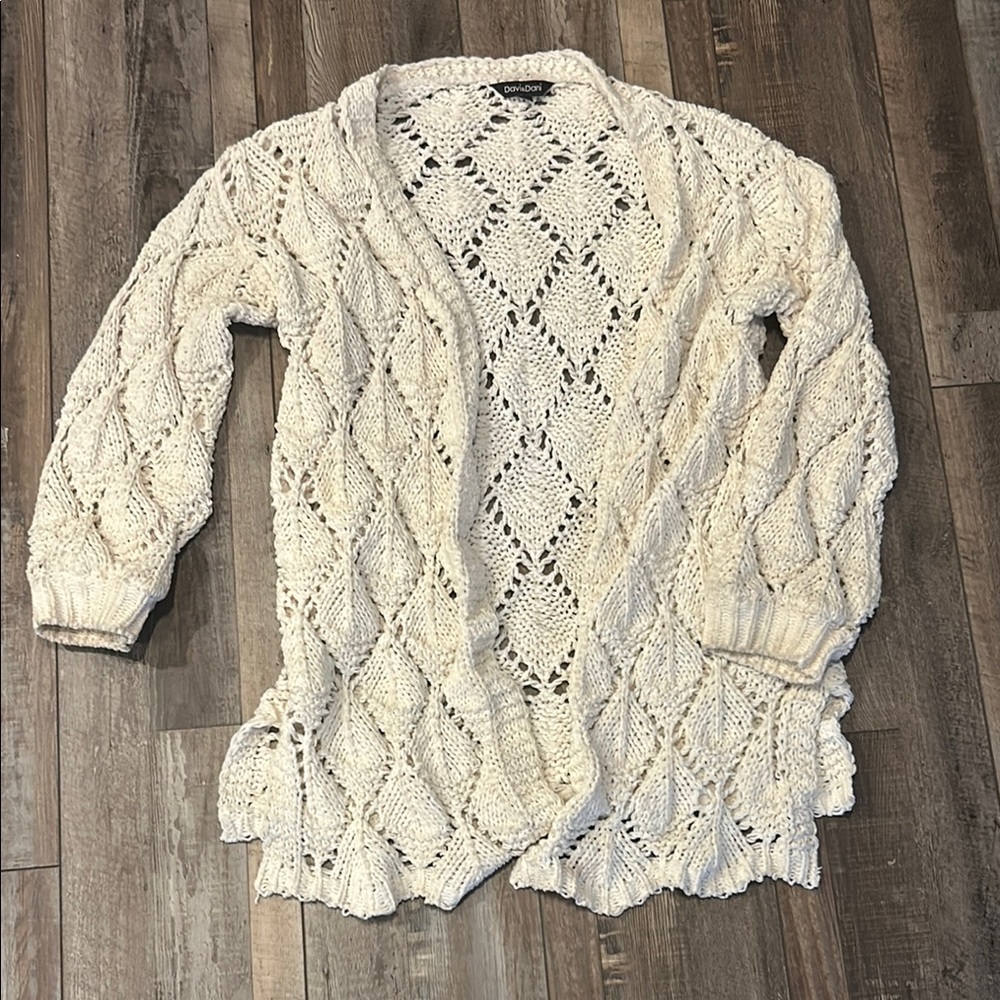 DAVI & DANI Cream Open-Knit Cardigan